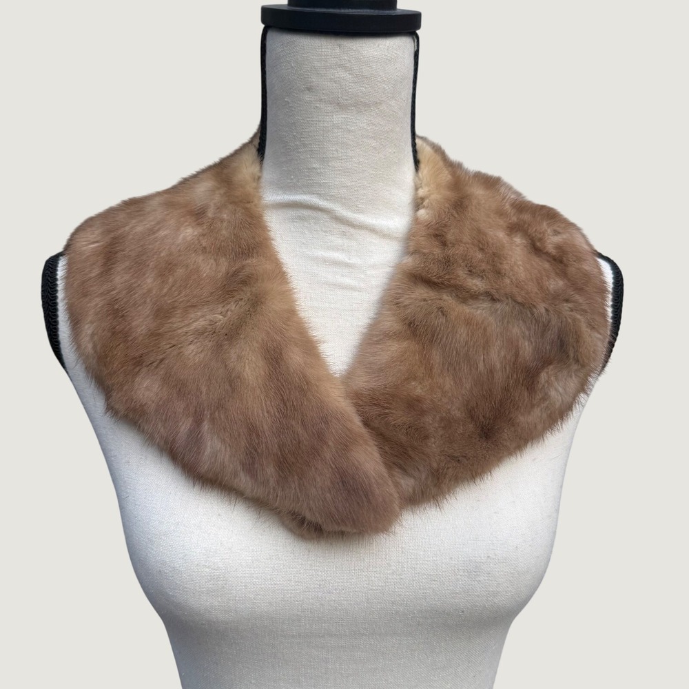 Vintage Genuine Mink Fur Collar Wrap Honey Brown Quilted Lining Mid Century Glam